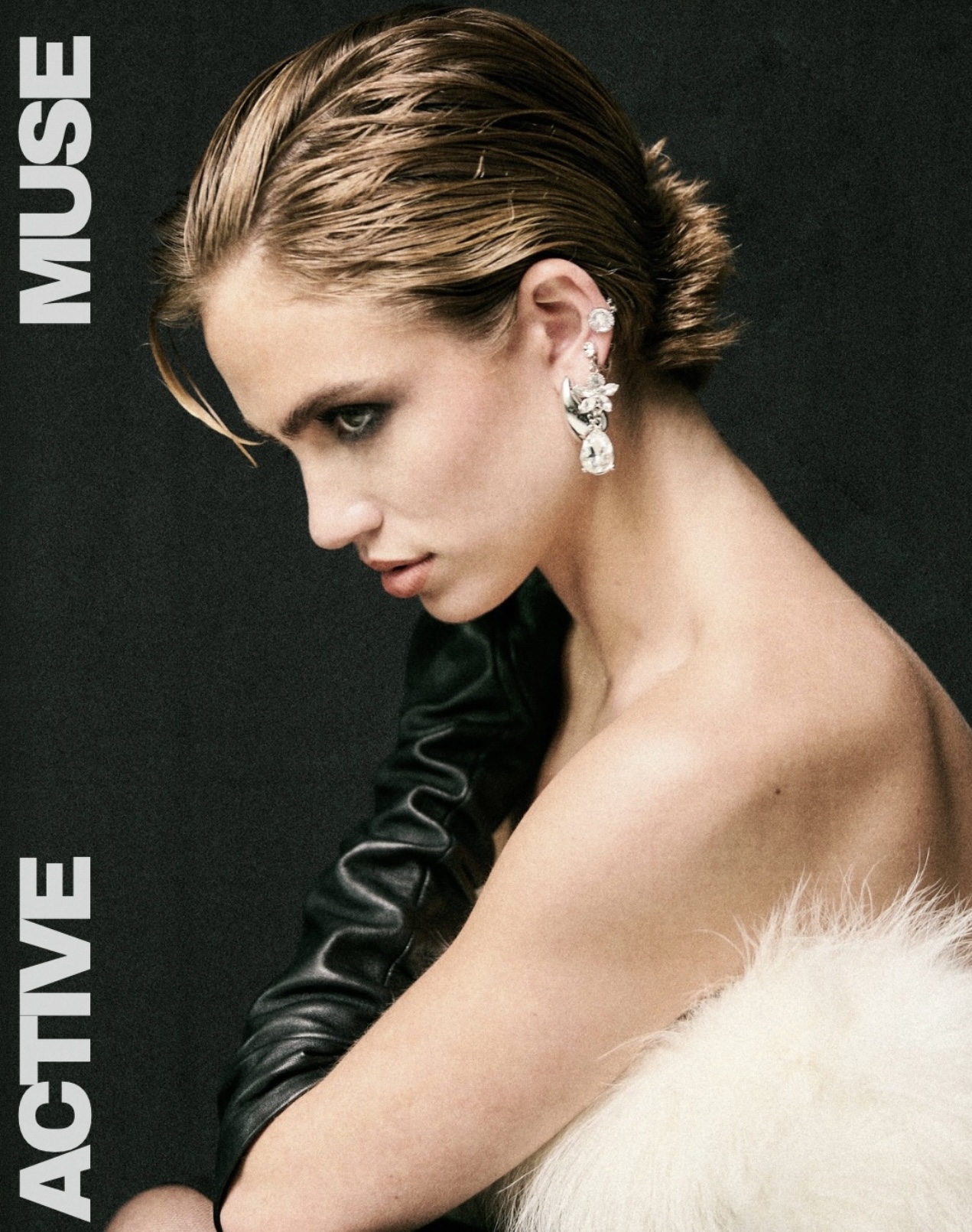 Active Muse — cover portrait with leather glove and fur stole